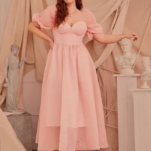 SHEIN Plus Puff Sleeve Flare Hem Organza Dress